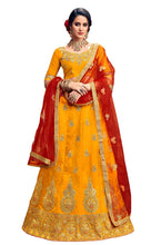 Load image into Gallery viewer, Women&#39;s Yellow Embroidered Silk Semi Stitched Lehenga Choli