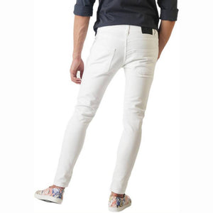 Men's White Cotton Blend Slim Fit Mid-Rise Jeans