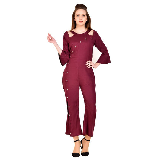 Solid Bellsleeve Jumpsuit For Women