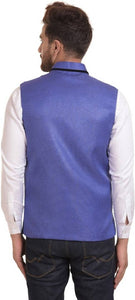 Men's Blue Cotton Blend Solid Nehru Jackets
