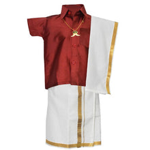 Load image into Gallery viewer, Chella Mapillai Boy&#39;s Maroon Silk Blend Shirt and Dhoti