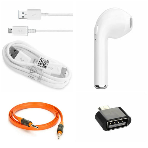 Combo Of Single Bluetooth, Aux Cable, OTG & Data Cable