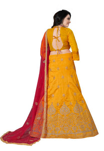 Yellow Embroidered Silk Blend Lehenga Choli With Dupatta