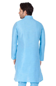 Men's Blue Cotton Silk Kurta