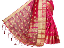 Load image into Gallery viewer, Pink Self Pattern Banarasi Silk Saree With Blouse Piece