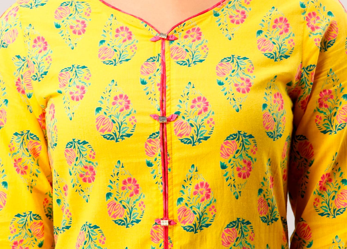 Cotton Floral Print A-Line Kurta With Palazzo Set In Yellow