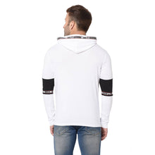 Load image into Gallery viewer, Men&#39;s White Typography Cotton Self Pattern Hooded T-Shirt