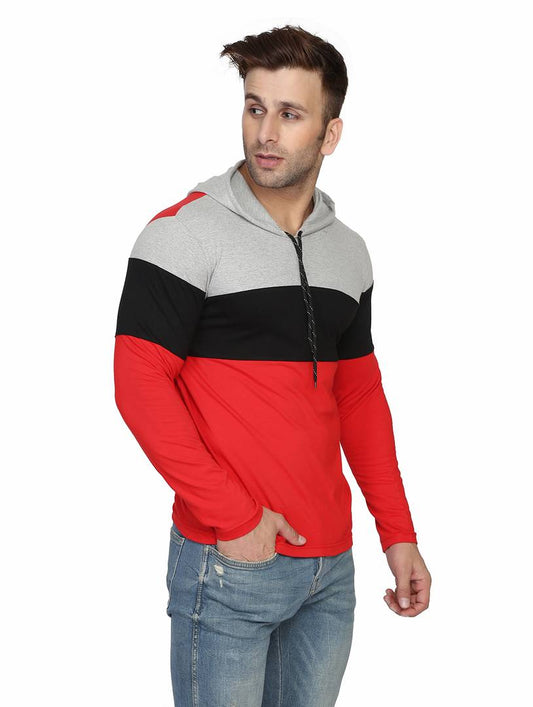 Men's Multicoloured Cotton Colourblocked Hooded Tees