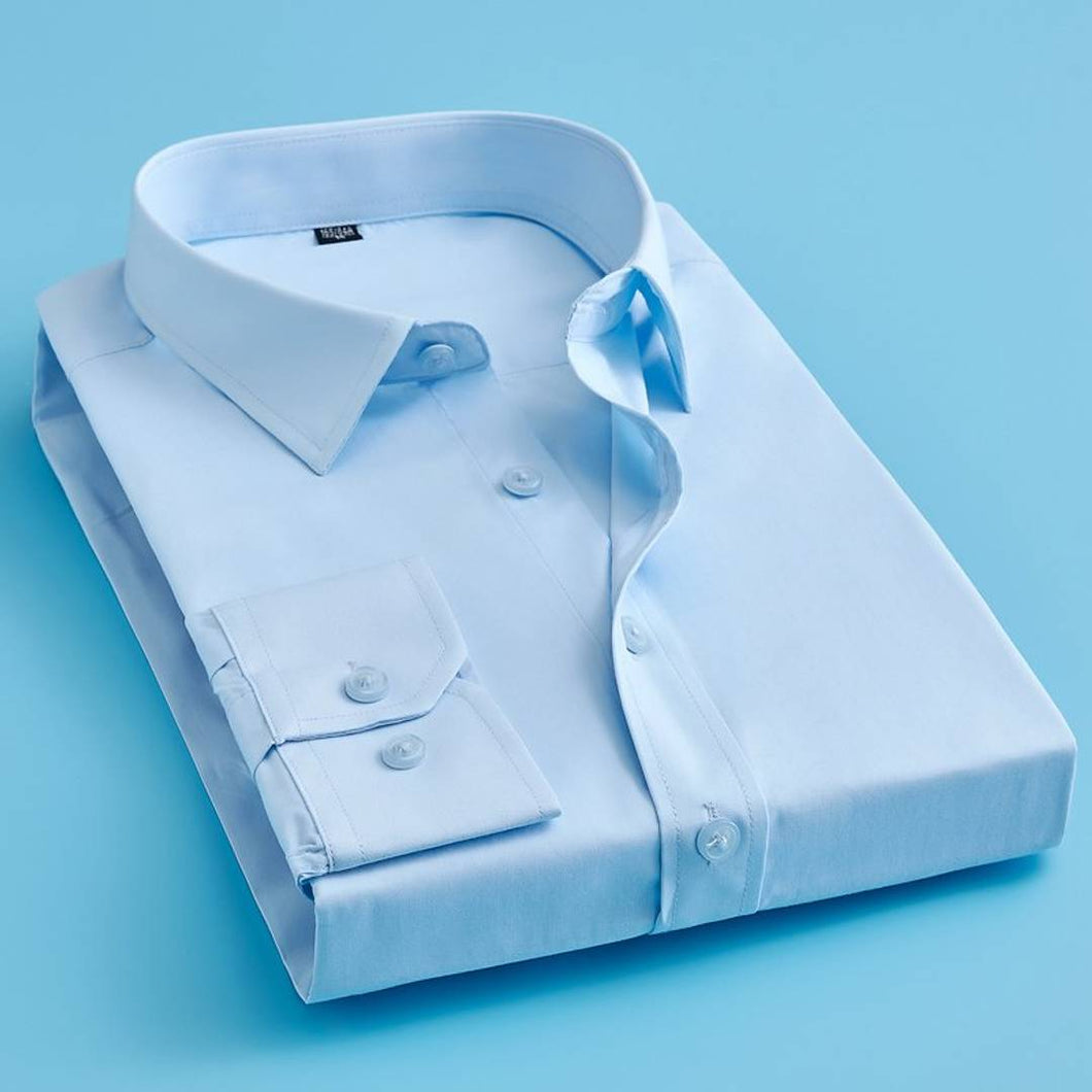 Men's Blue Cotton Blend Solid Long Sleeves Regular Fit Formal Shirt