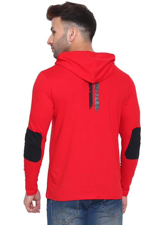 Men's Red Cotton Printed Hooded Tees