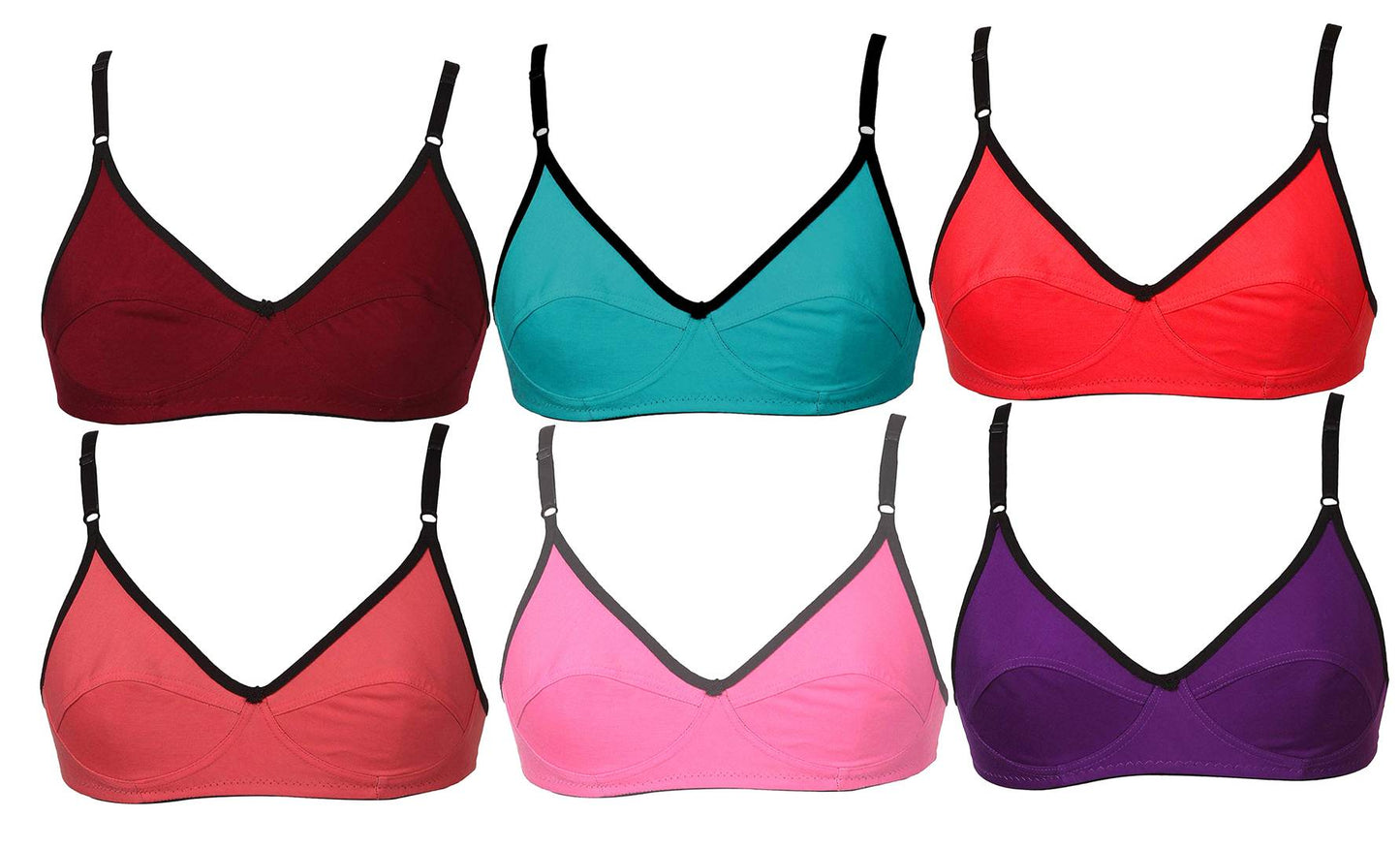 Multicoloured Cotton Spandex Basic Bras Pack Of 6