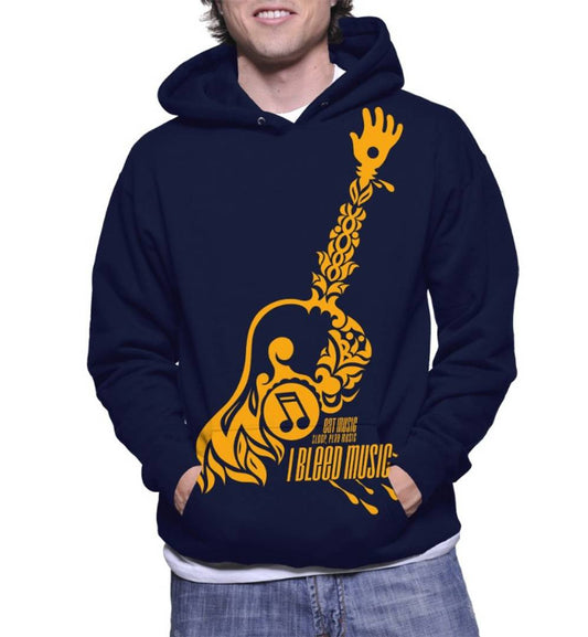Men's Navy Blue  Fleece Printed  Long Sleeves Hooded Sweatshirt