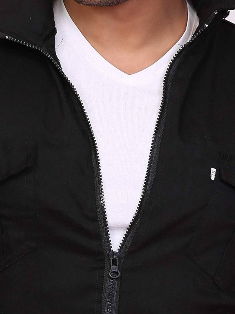 Men's Black Cotton Solid Sleeveless Open Front Jacket