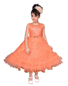 Peach Embroidered Frocks For Girl's