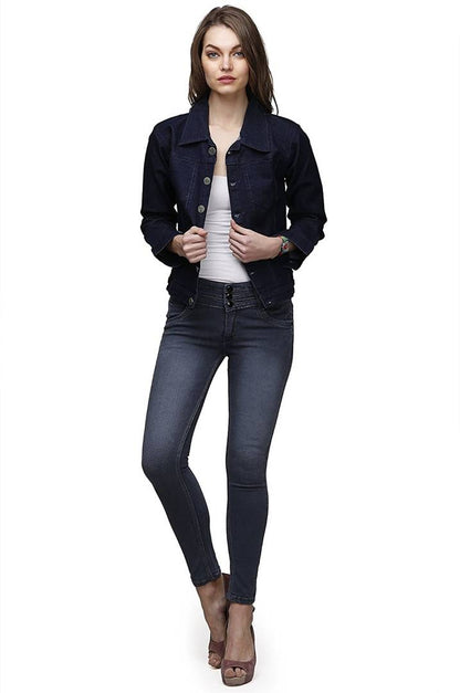 Women's Solid Blue Denim Jacket