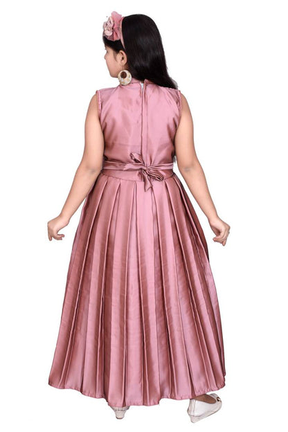 Girls Solid Peach Silk Blend Frocks