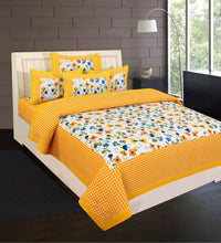 Load image into Gallery viewer, Designer Yellow Cotton Abstract Double Bedsheet with 2 Pillow Covers