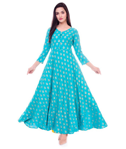 Women's Green  Rayon Printed Long Gown