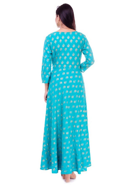 Women's Green  Rayon Printed Long Gown