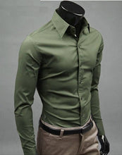 Load image into Gallery viewer, Men&#39;s Olive Cotton Solid Long Sleeves Regular Fit Formal Shirt