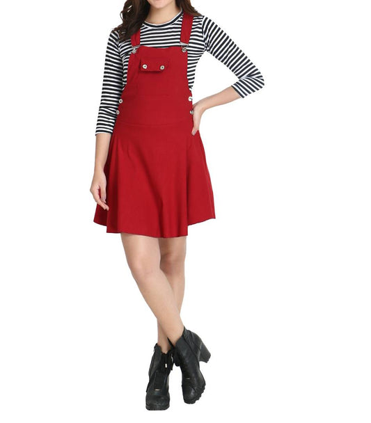 Maroon Cotton Spandex Dungaree