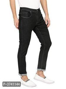 Men's Black Solid Denim Mid-Rise Jeans