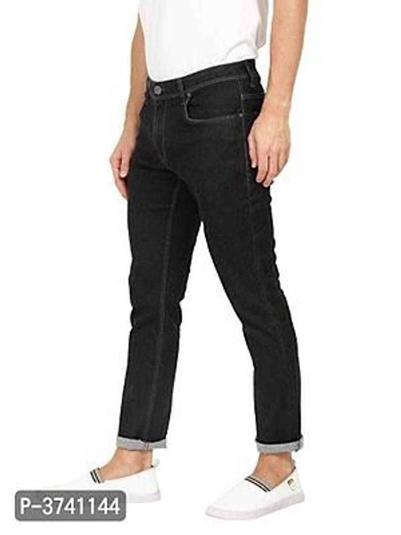 Men's Black Solid Denim Mid-Rise Jeans