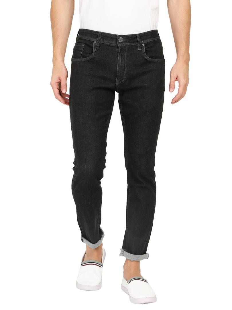 Men's Black Solid Denim Mid-Rise Jeans