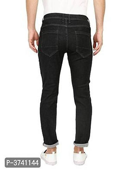 Men's Black Solid Denim Mid-Rise Jeans