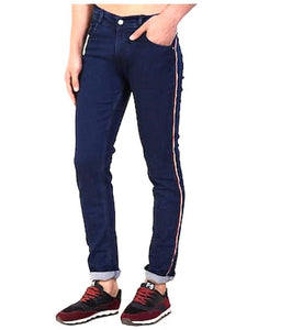 Men's Blue Cotton Solid Slim Fit Mid-Rise Jeans