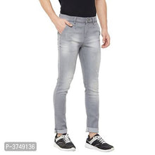 Load image into Gallery viewer, Men&#39;s Grey Denim Faded Slim Fit Mid-Rise Jeans