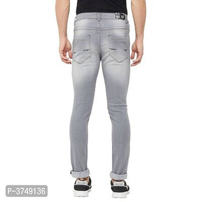 Men's Grey Denim Faded Slim Fit Mid-Rise Jeans
