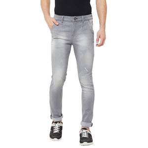 Men's Grey Denim Faded Slim Fit Mid-Rise Jeans