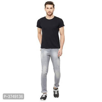 Men's Grey Denim Faded Slim Fit Mid-Rise Jeans