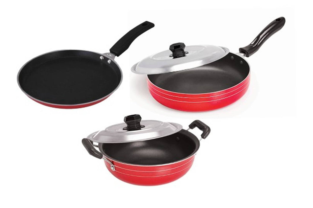 Non Stick Cookware3- Dosa Tawa, kadhai with lid & Fry Pan with lid