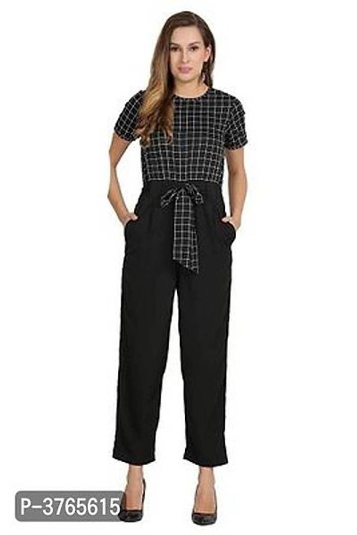 Versatile Black Checked American Crepe Women Jumpsuit