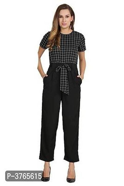 Versatile Black Checked American Crepe Women Jumpsuit