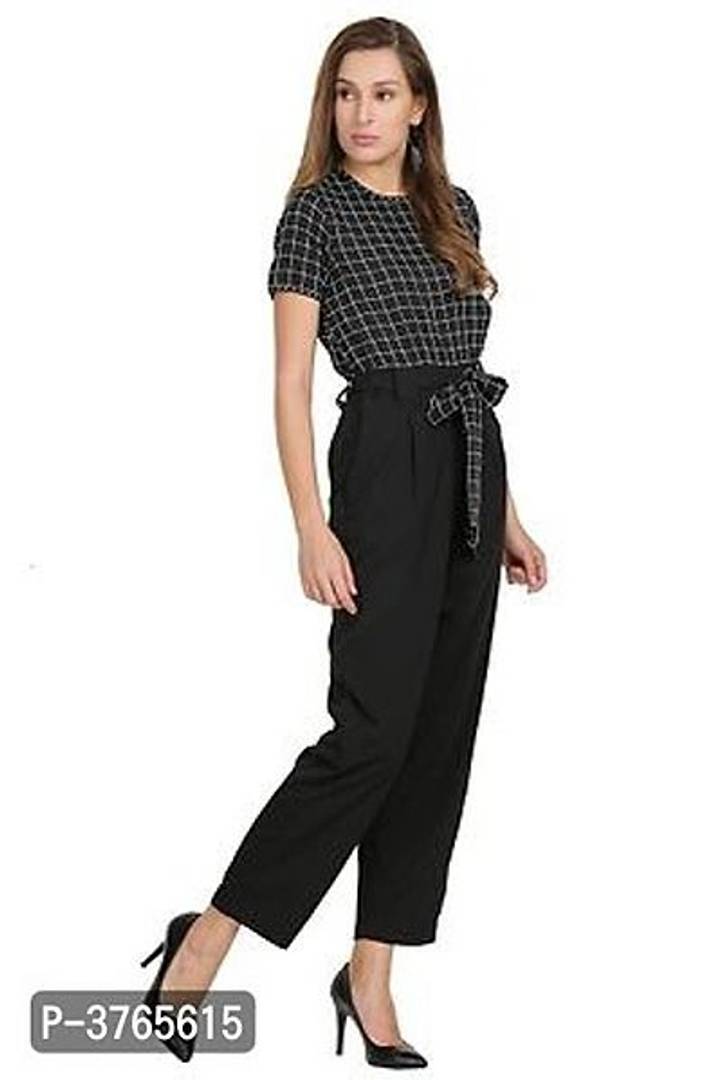 Versatile Black Checked American Crepe Women Jumpsuit