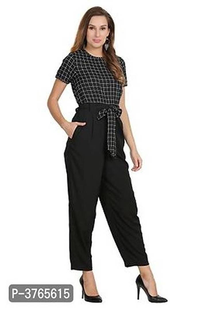 Versatile Black Checked American Crepe Women Jumpsuit