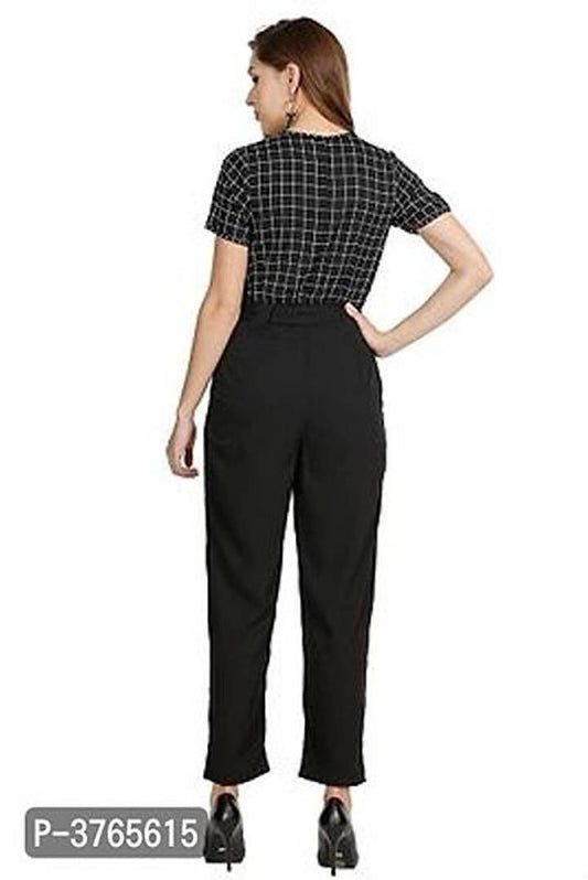 Versatile Black Checked American Crepe Women Jumpsuit