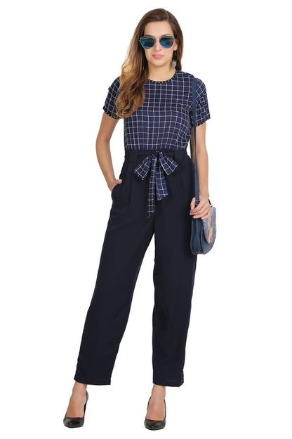 Alluring Checked American Crepe Jumpsuit