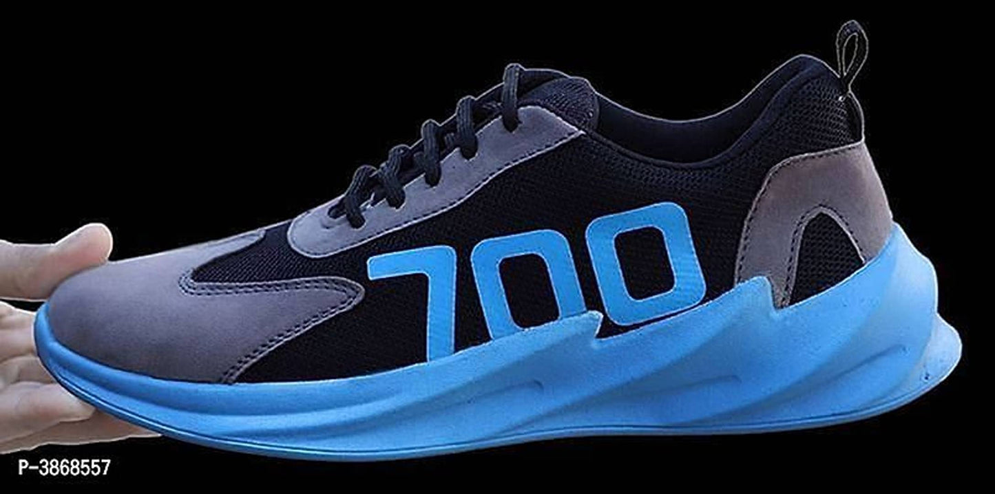 Men's Blue Mesh Self Design Sports Shoes