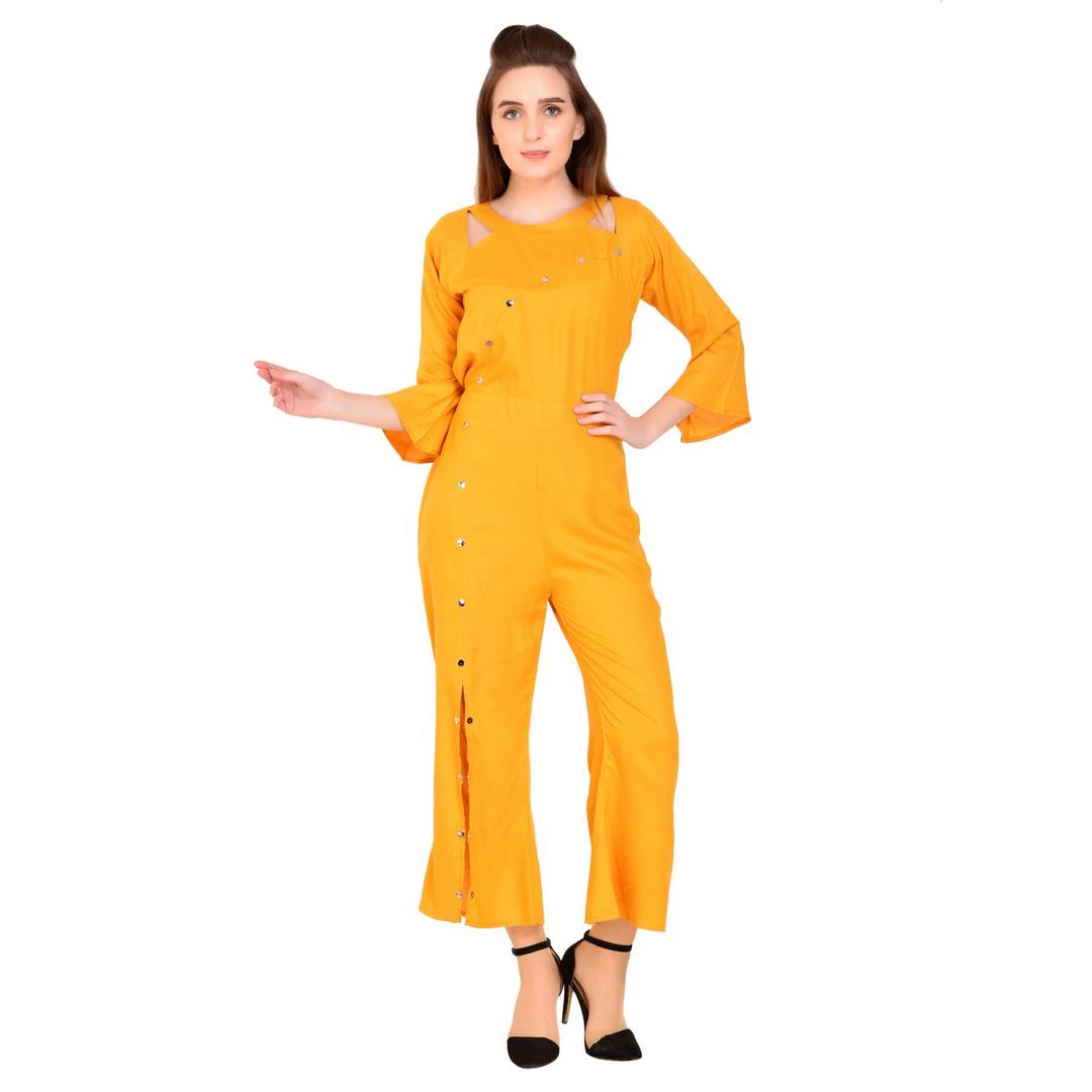 Solid Bellsleeve Jumpsuit For Women
