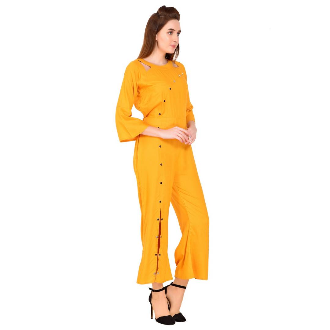 Solid Bellsleeve Jumpsuit For Women