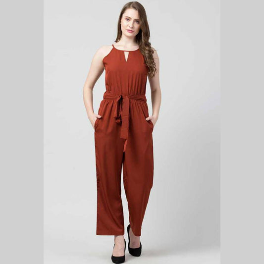Stylish Crepe Solid Basic Jumpsuit For Women