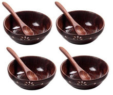 Load image into Gallery viewer, Wooden Snacks Bowls For Dry Snacks/Dry Fruits Set of 4 With 4 Wooden Spoons