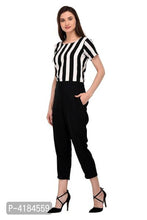 Load image into Gallery viewer, Stylish Black &amp; White Crepe Striped Jumpsuit For Women