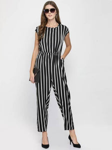 Stylish Black & White Striped Crepe Jumpsuit For Women
