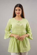 Load image into Gallery viewer, Women&#39;s Green Solid Cotton Straight Kurti