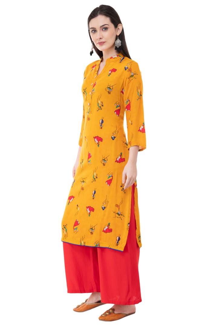 Stylish Floral Print Rayon A-Line Kurta